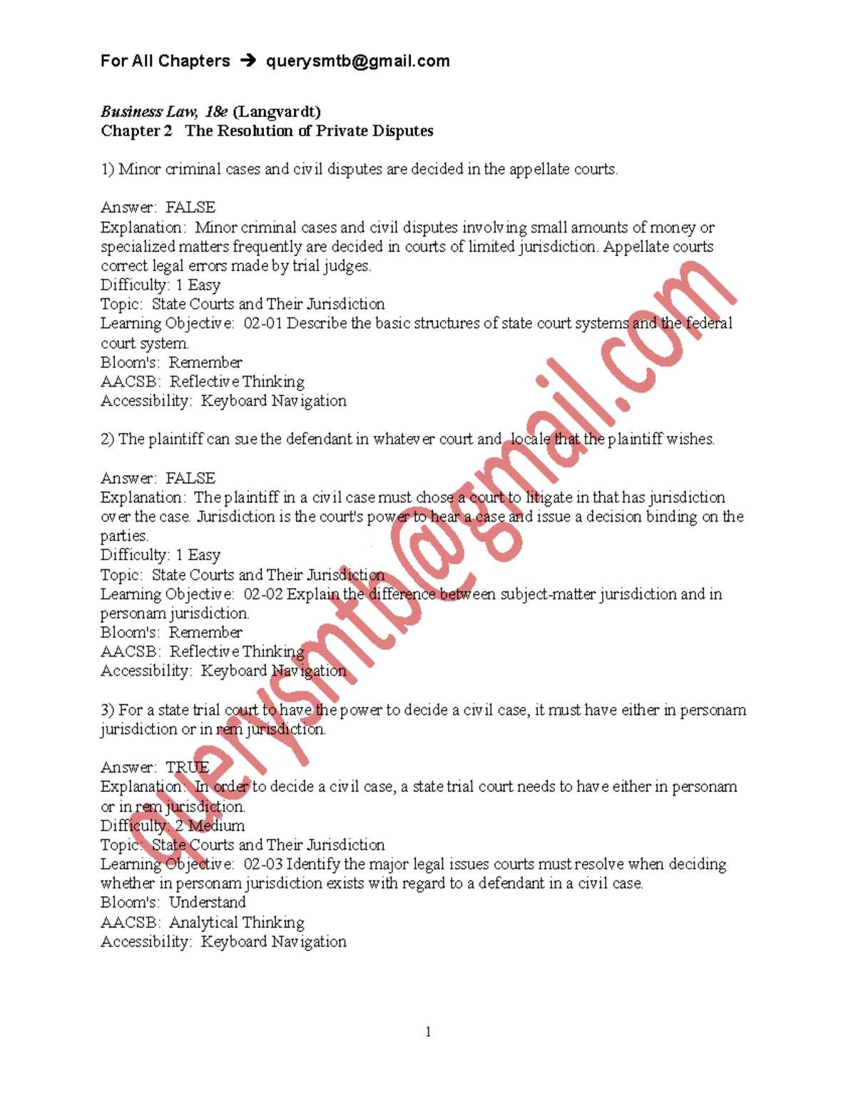 business law chapter 1 test answers