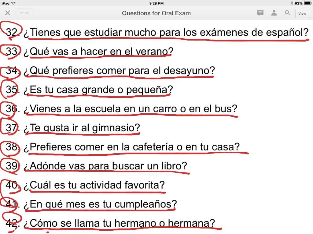 spanish exam answers