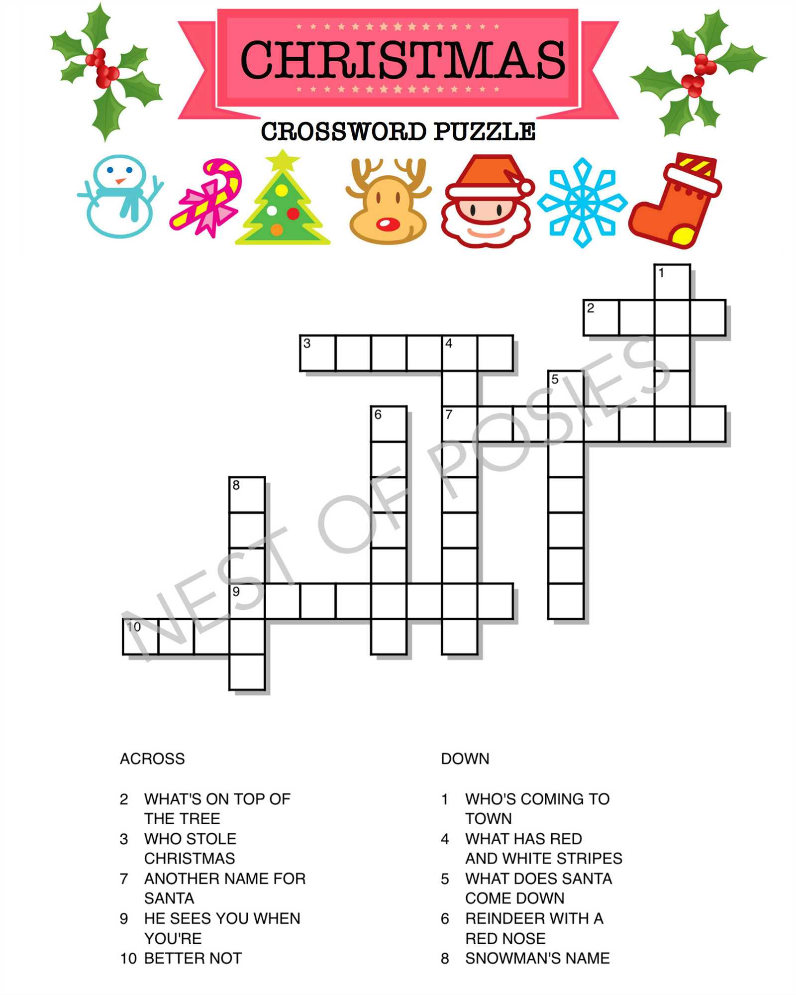 printable christmas crossword puzzles with answers
