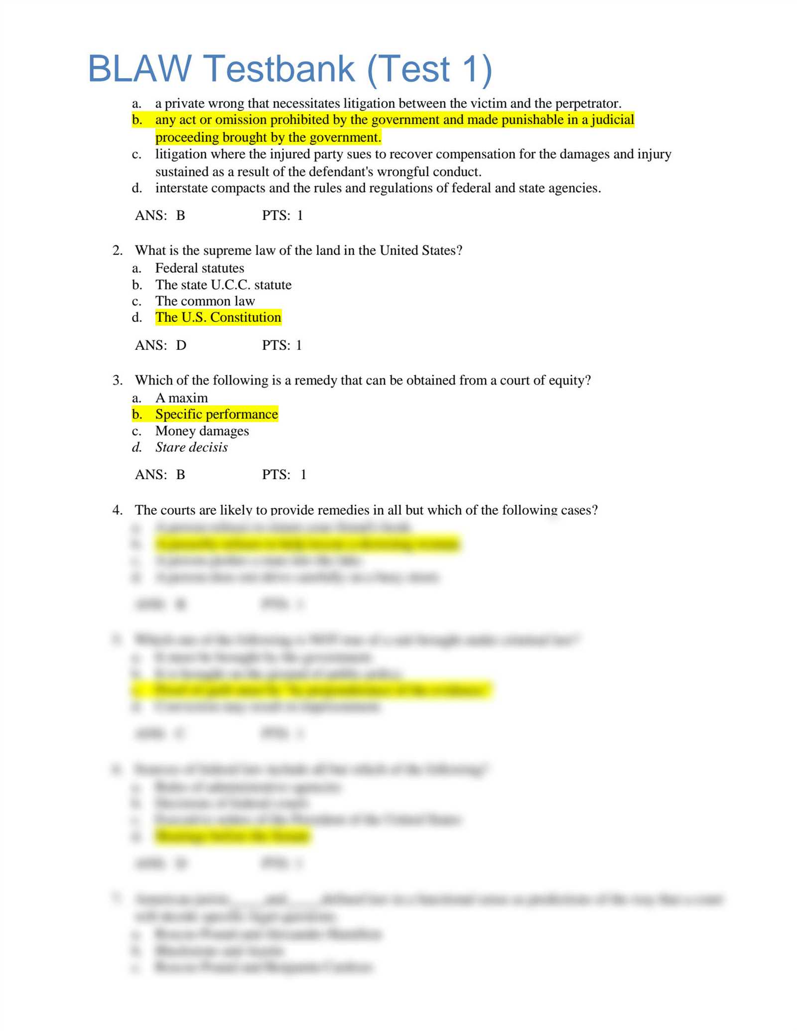 business law chapter 1 test answers