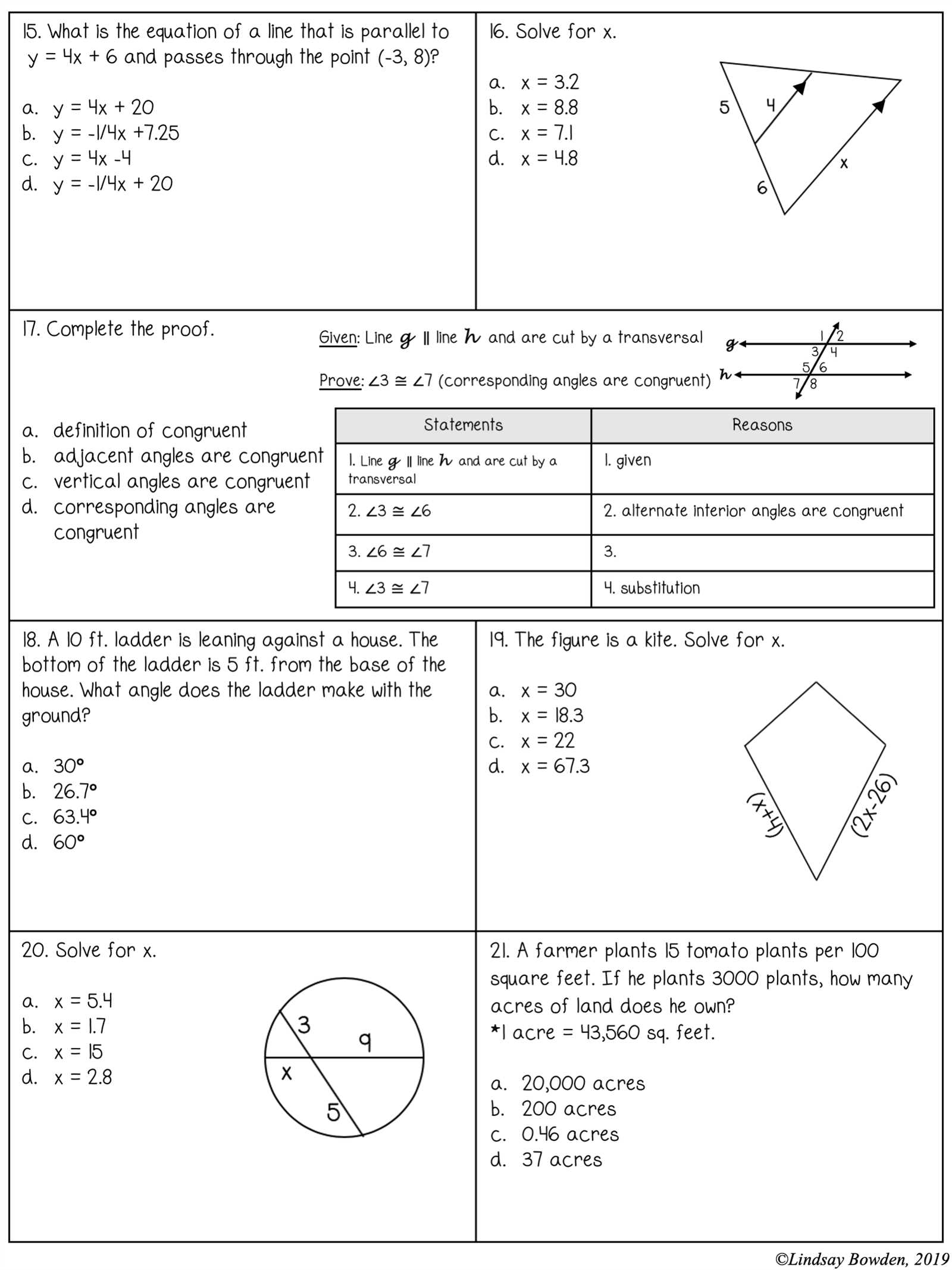 honors geometry final exam answers